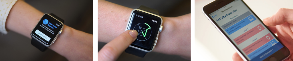 Shows N-back test being used on a Apple watch